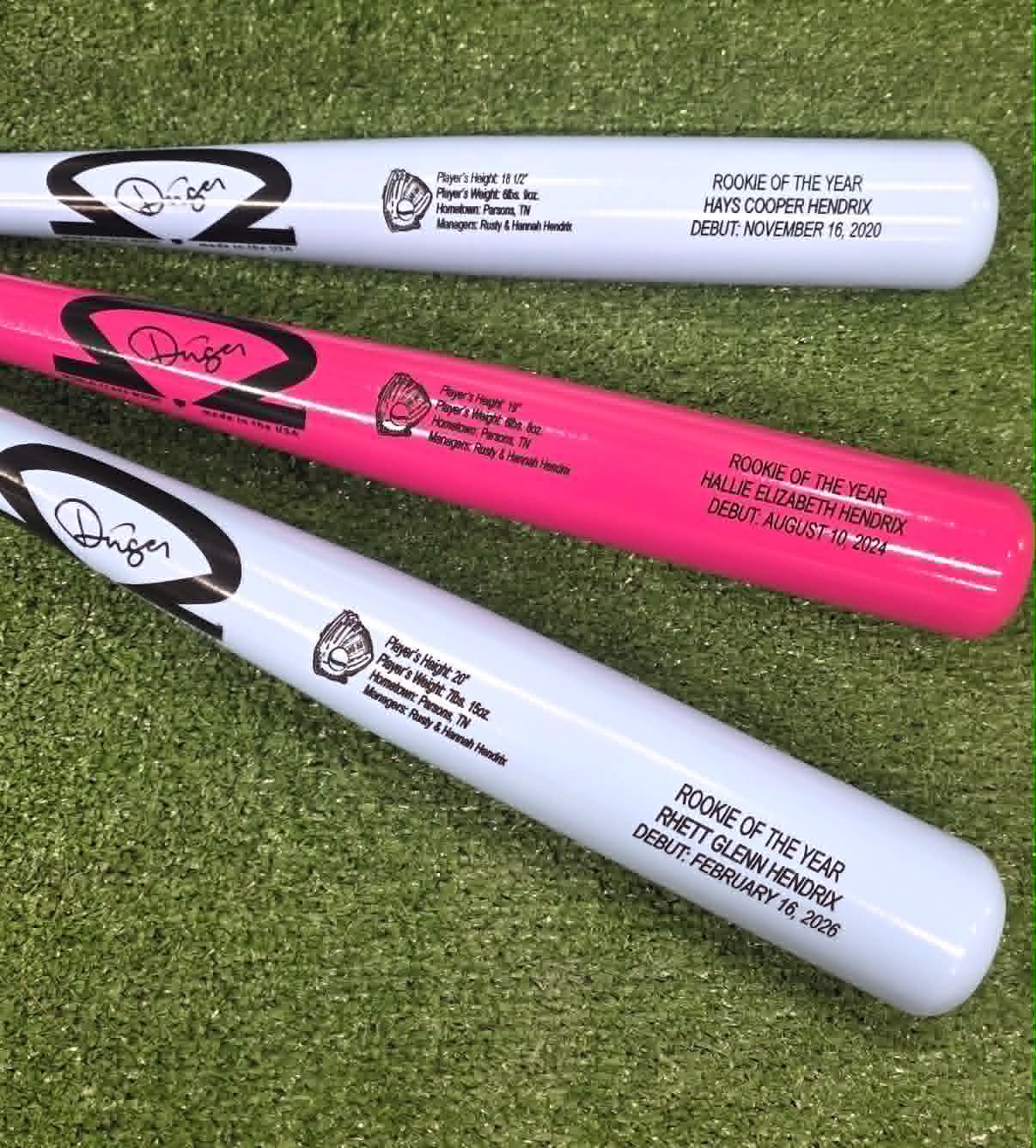 Dinger Birth Announcement Bat